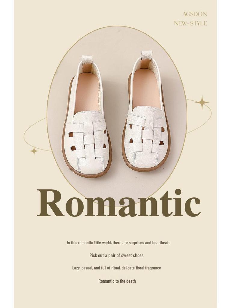 Genuine Leather Women's Summer Casual Comfort Sandals with Soft Soles and Perforated Design for Middle-Aged Moms