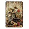 Vintage Wheelbarrow Kittens Metal Sign Rustic Floral Pet Wall Decor for Cat Cafe Bedroom