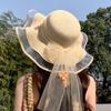 Straw hat women's summer seaside big brim sun hat new outdoor travel leisure wave three-dimensional flower streamer sun hat