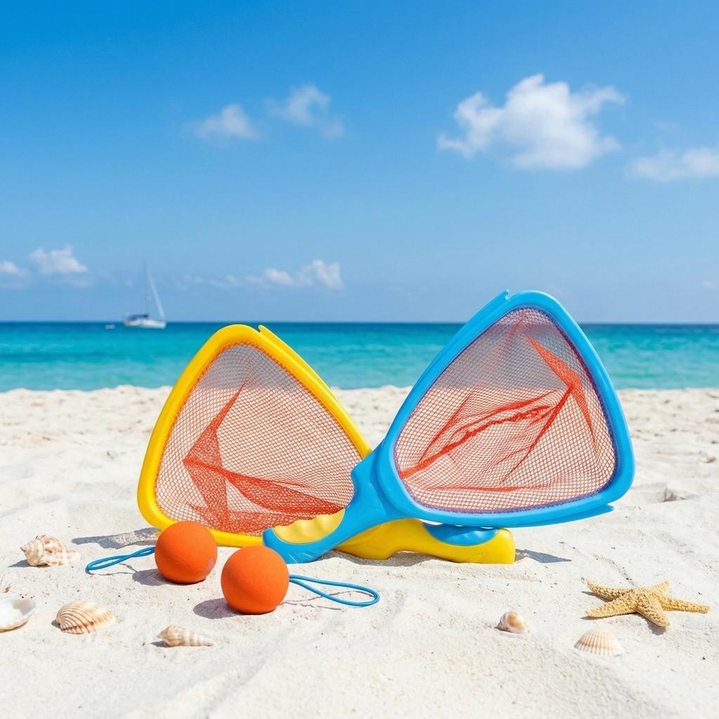 Fangball-Schläger-Set für draußen mit zwei Netzen und zwei Bällen, interaktives wasserdichtes Spiel, geeignet für Kinder, Strand, Hinterhof-Unterhaltung