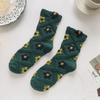 Women Socks Korean Japanese Style Cartoon Green Flower Harajuku Cute Kawaii Mid Tube Socks Breathable Casual Short  Cotton Socks