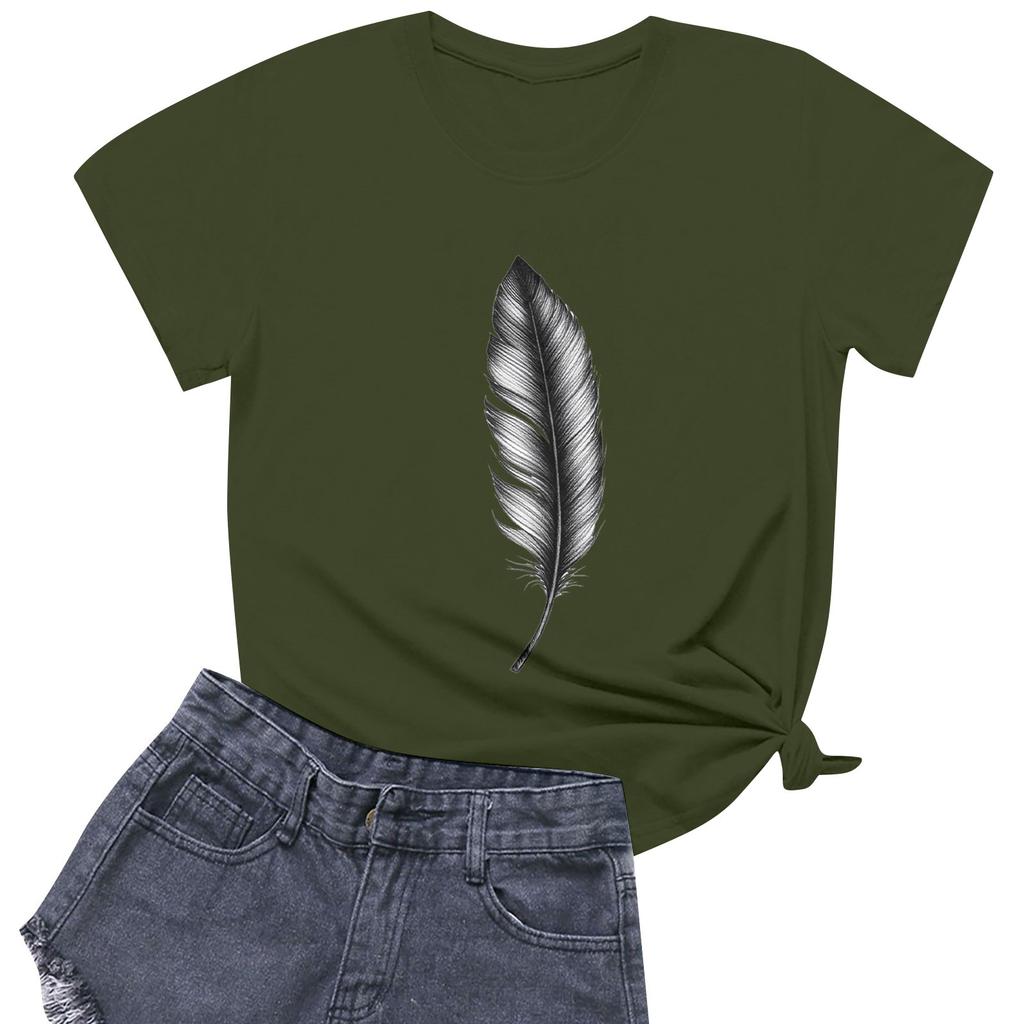 Women's Fashion Casual Printed Short Sleeve Round Neck Pullover Tops