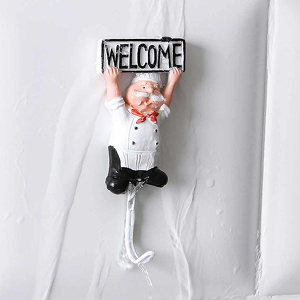 4pcs Cartoon Chef Stainless Sticky Hook Clothes Coat Hat Hanger Kitchen Bathroom Rustproof Towel Hooks
