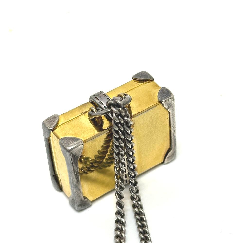 GUCCI Old Gucci Trunk Key Holder Bag Charm Metal Gold x Silver