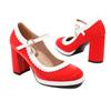 FOREADA Women Pumps Thick Super High Heels Round Toe Mary Janes Crystal Party Sexy Spring Autumn Shoes Rose-carmine Red Blue