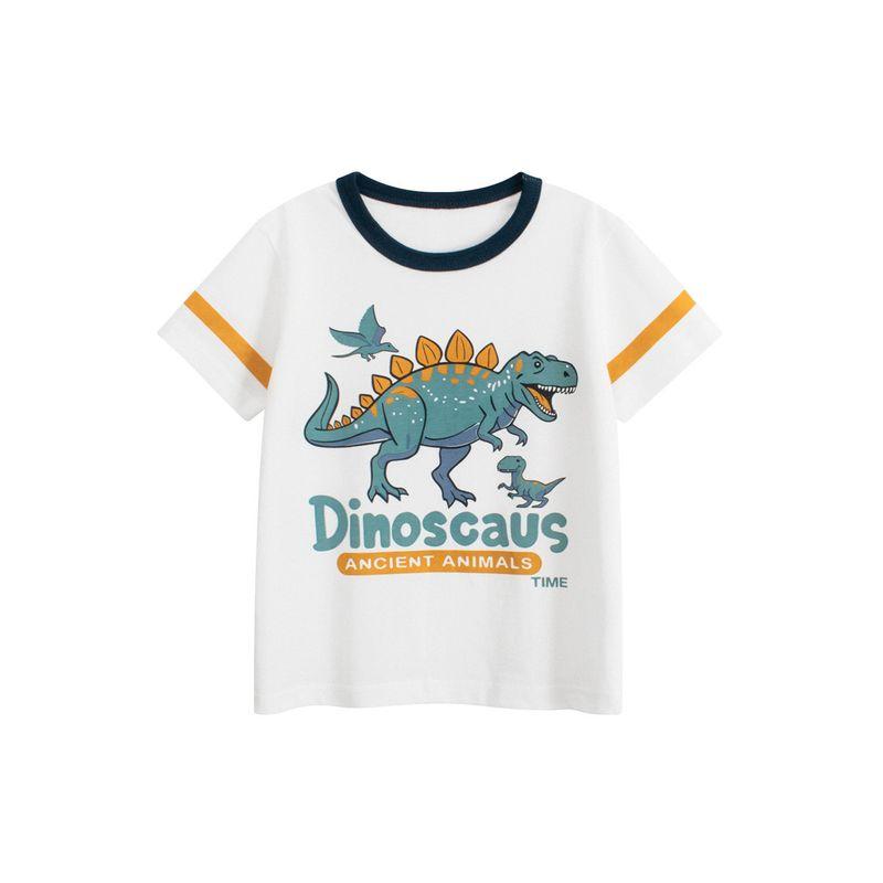 27Kids Korean Style Children s Clothing Summer Boys  Dinosaur Short-Sleeved T-Shirt Tops Boys  Pure Cotton Clothes Kidsren s Half-Sleeved Clothes 9A 085m White 110