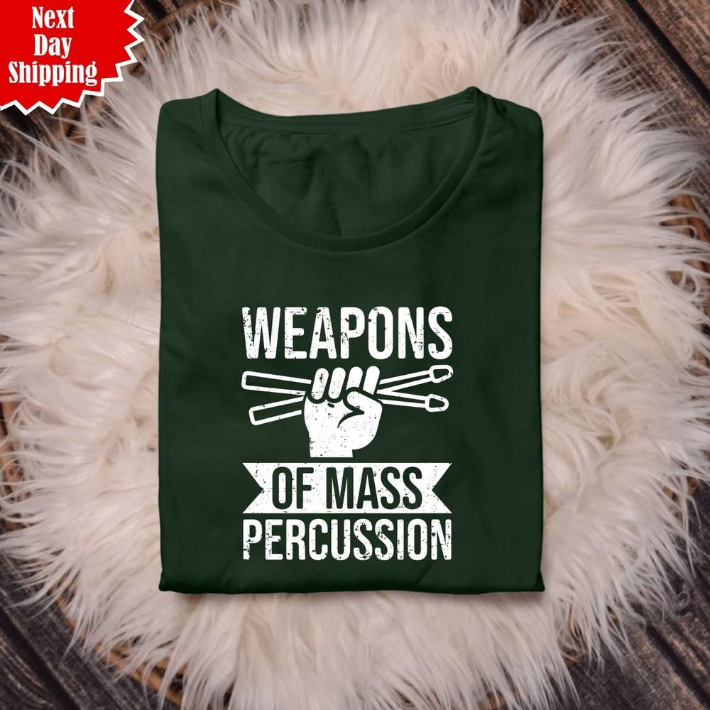

Drumming T-Shirt Drummer Printed Weapons Of Mass Percussion Funny Unisex Tee Top L