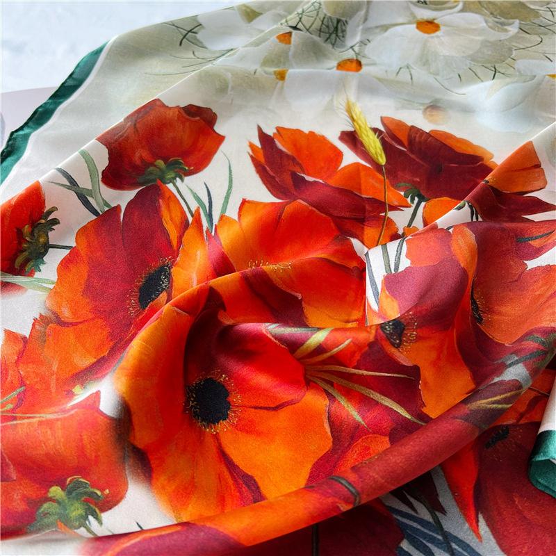 110*110 Cm Square Silk Scarf Women's Fashion Printed Small Neck Scarf Office Women's Hair Belt Folar Handkerchief Women's Handkerchief Shawl Scarf