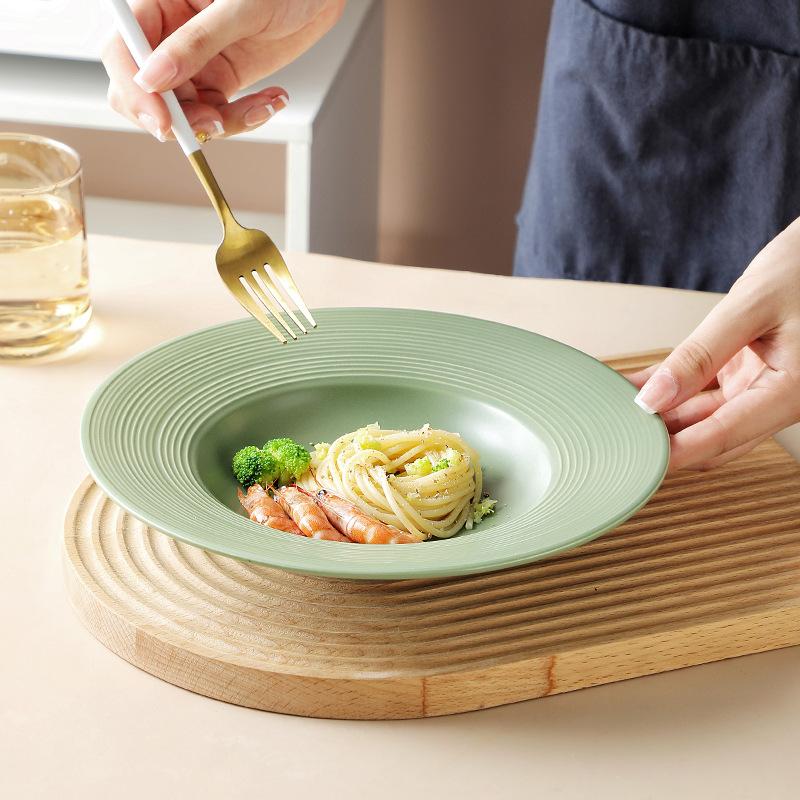 Creative European Brushed Ceramic Soup Plate Household Vegetable Plate Hotel Restaurant Pasta Plate Western Food Plate Fruit Salad Plate