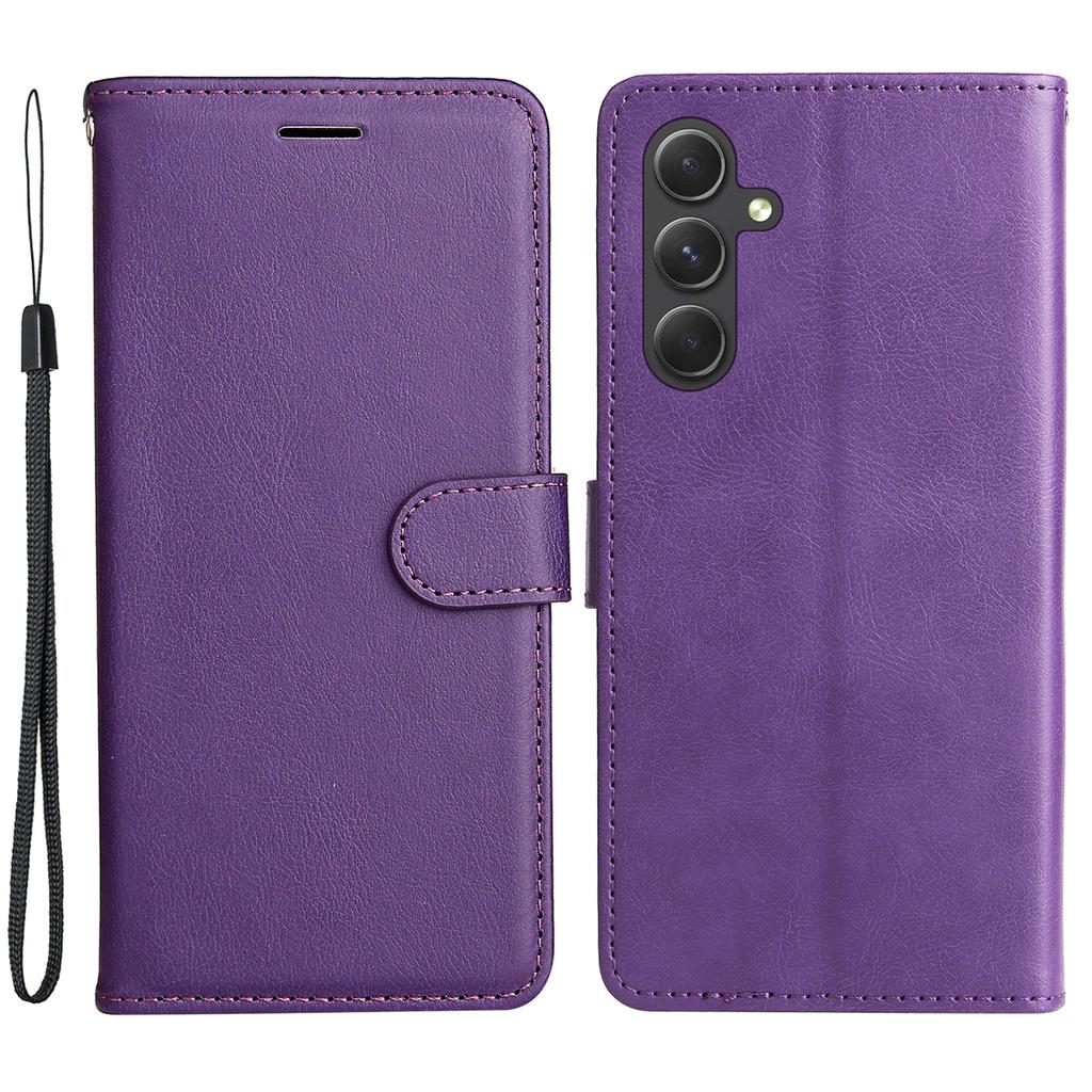 For Samsung Galaxy A56 5G Case Solid Color Leather Mobile Cover Wallet Stand with Strap