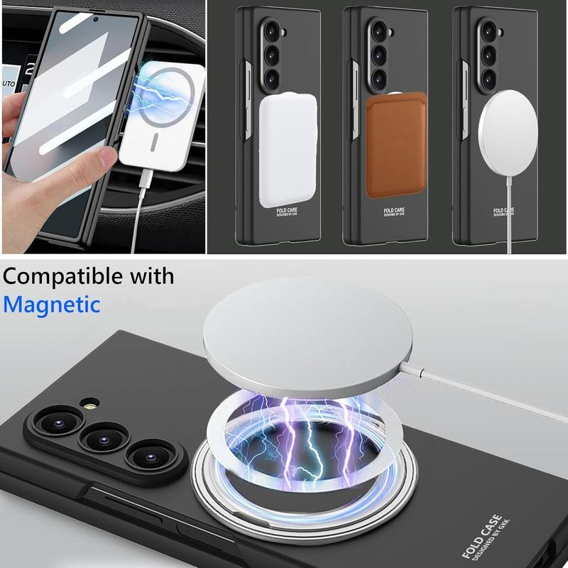 Suitable for Samsung Galaxy Z Fold 7 6 8Ultra Case with Rotating Ring Holder, Magnetic Case Built in Screen Protector Slim Hard PC Cover