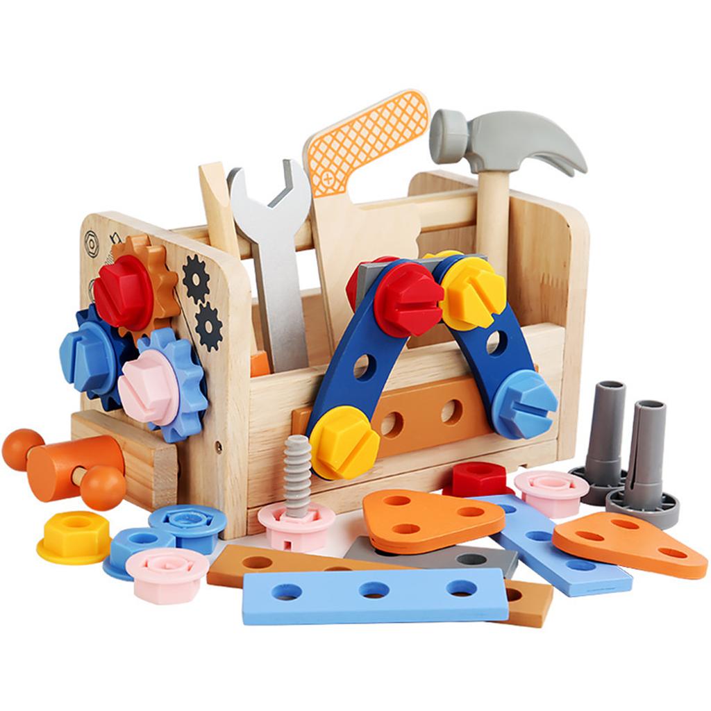 Wooden Kids Tool Set Toolbox Pretend Play Toy Set Simulation Carpenter Tool Educational Toy Gift For Christmas Birthday