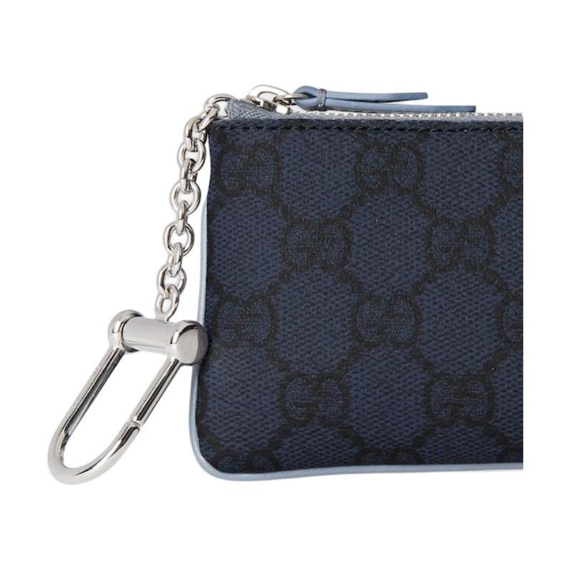 Gucci GG Supreme Bi-color palladium hardware blue ceramic effect zipper design leather key bag men's dark blue