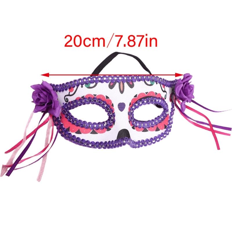 Painted Skull Face Mask For Halloween Festival Party Adjustable Breathable Party Accessory With Floral Design