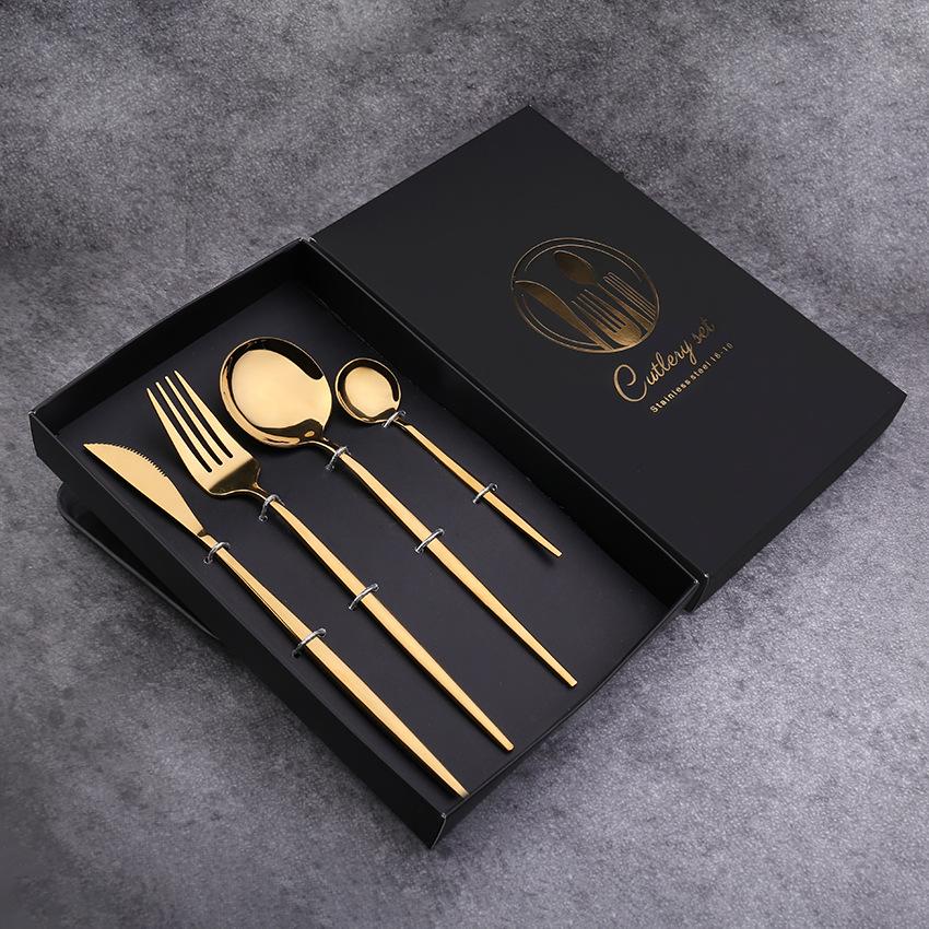 4PCS Stainless Steel Dinnerware Mirror Polished Cutlery Set With Gift Box For Festival Dinner Knife Fork Spoon Teaspoon