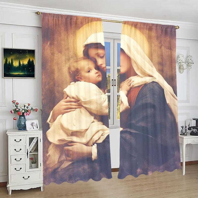 2Pcs- Madonna - Printed curtains -100% polyester, suitable for bedroom curtains and living room decoration