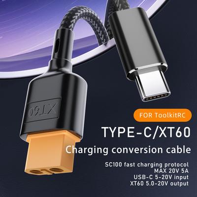 XT60 To Type-C Aircraft Model Power Line PD2.0 100W 20V 5A Balance Connection Line 50cm/100cm Aircraft Parts for ToolkitRC SC100