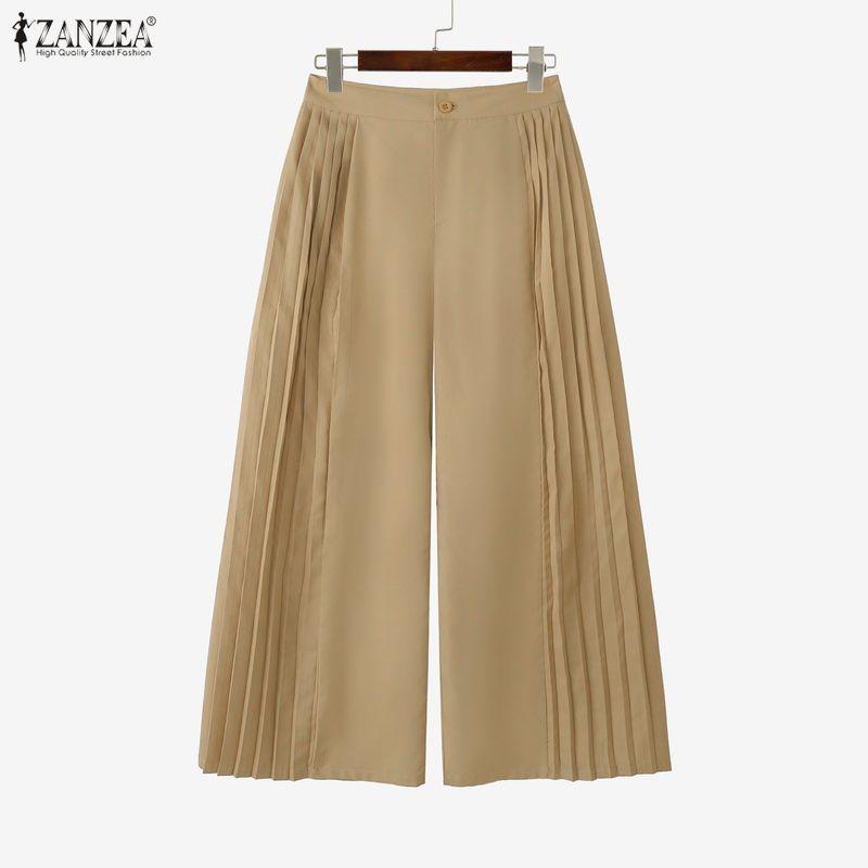 ZANZEA Pantaloni larghi e larghi da donna, casual, tinta unita