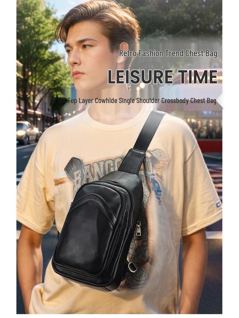 DUJIANG Men's Retro Leather Crossbody Bag - Large Capacity, Multifunctional Commuter Shoulder Bag