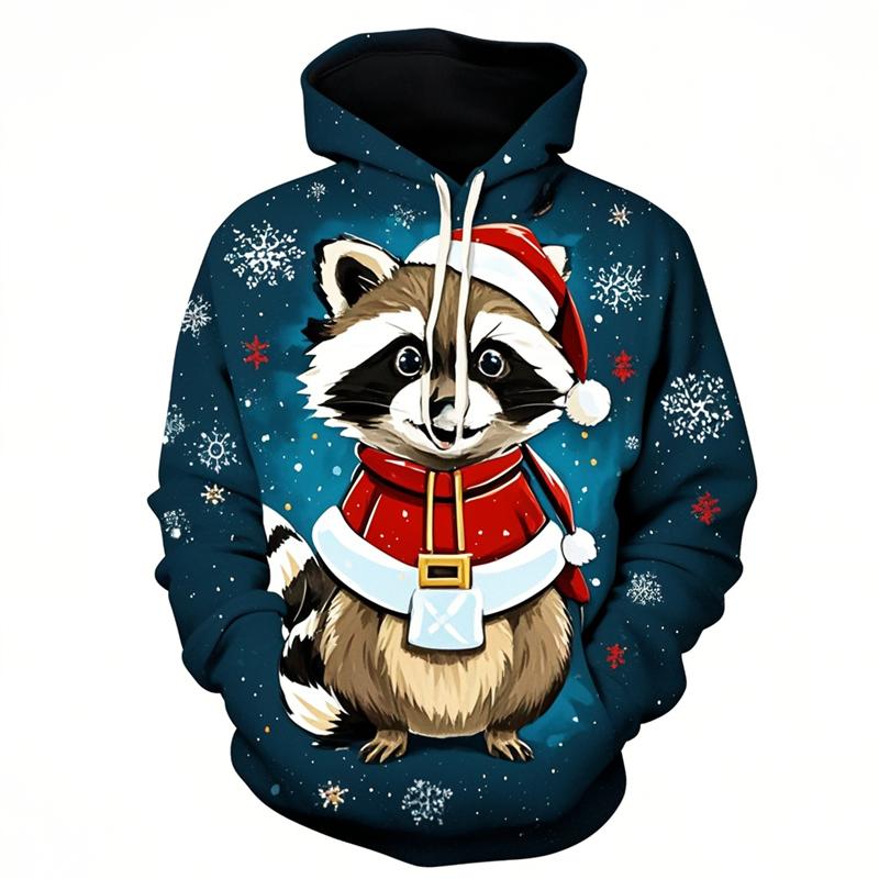Cute Raccoon Graphic Sweatshirts Harajuku Fashion Christmas Hoodies For Men Female Clothes Tracksuit Boys Pullovers Kids Tops