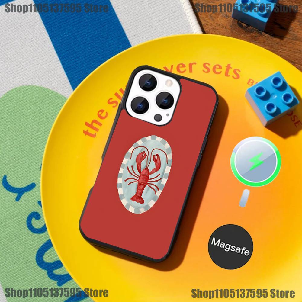 Lobster On Stripes Ocean Phone Case For iPhone 17,16,15,14,13,12,11,Pro,Max,Plus,Mini,SE4,E Magnetic Magsafe Wireless Charging
