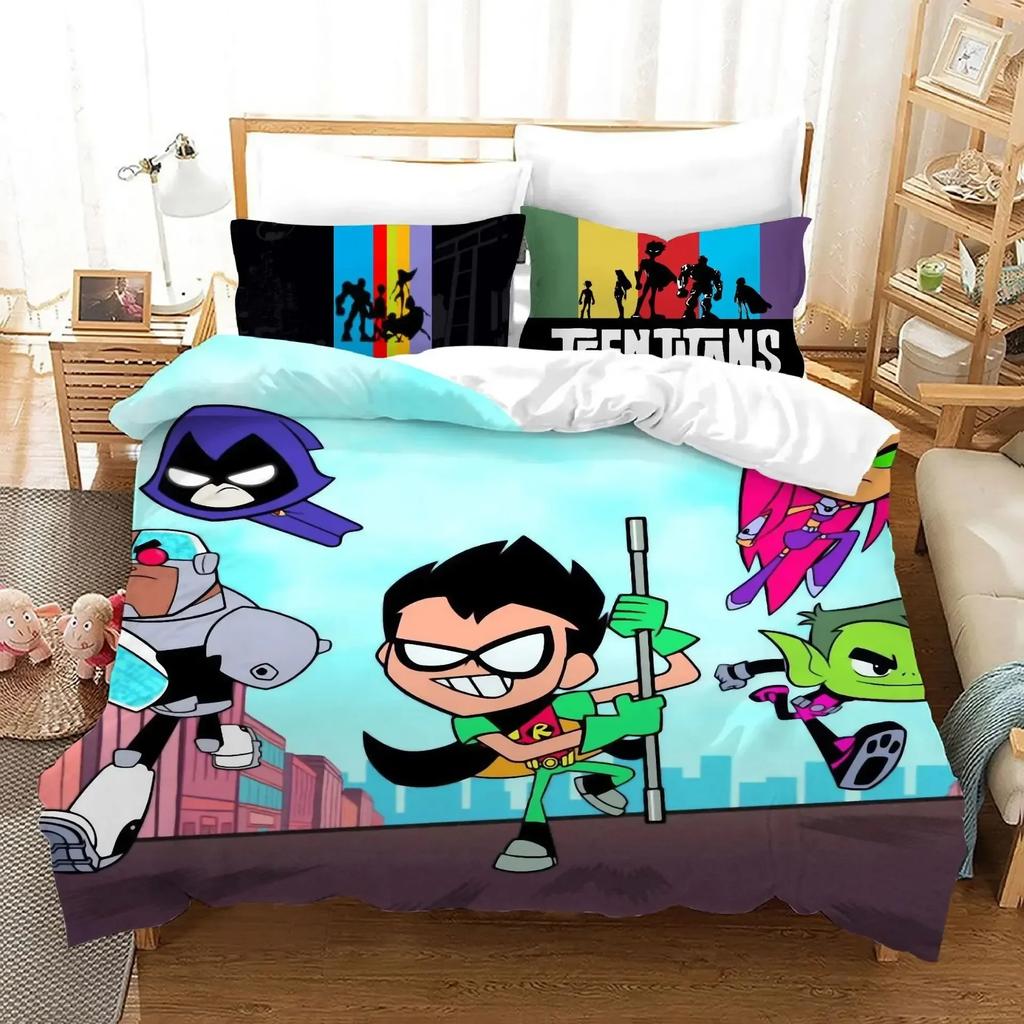 Cartoon Teen Titans Go Bedding Set Boys Girls Twin Queen Size Duvet Cover Pillowcase Bed Kids Adult Home Textileextile