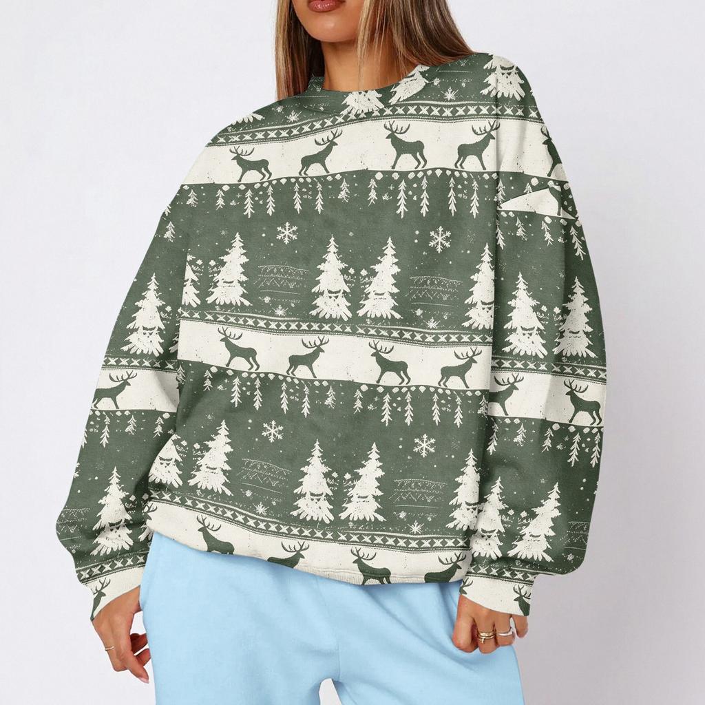 Women's Trendy Christmas Graphic Crewneck Sweatshirt Lightweight Casual Pullover Top for Holiday