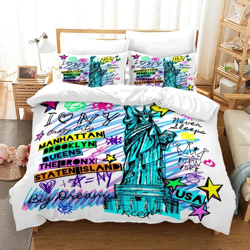 Statue Of Liberty Attractions In New York Bedding Set 3D Printed Suitable For Bedroom Duvet Cover Set With Pillowcases Kids