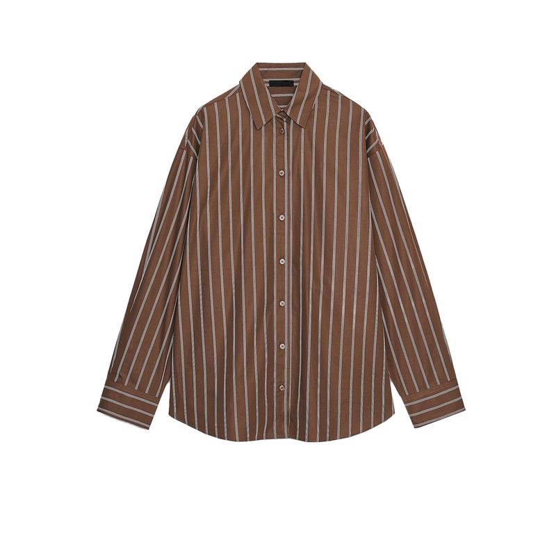 

Осень Новая Женская одежда Плиссированная Декоративная Однобортная Многопуговичная Полосатая Свободного кроя С длинным рукавом Рубашки с лацканами 4764105 Dark brown L