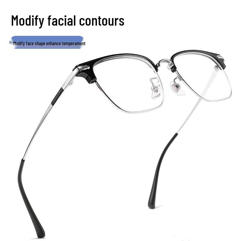 Anti-Blue Light Men's Eyebrow Eyeglass Frame, Ultralight Semi-Titanium, Lily Wei Model 122616Y, Fits Prescription Lenses.