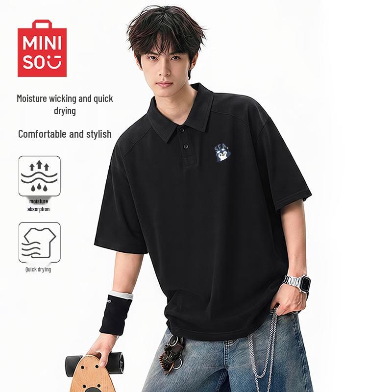 MINISO Men s Casual Quick-Dry Polo Shirt XL чёрный