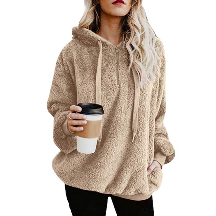 Womens Oversized Sherpa Pullover Hoodie with Pockets Fuzzy Fleece Sweatshirt Buffalo Plaid Fluffy Coat