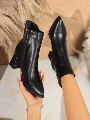 Fashion Autumn Winter Fashion Thick Heel Slim Ankle Boot Women Pointed Toe Zipper Shoes Mordern Short Booties Zapatos De Mujer