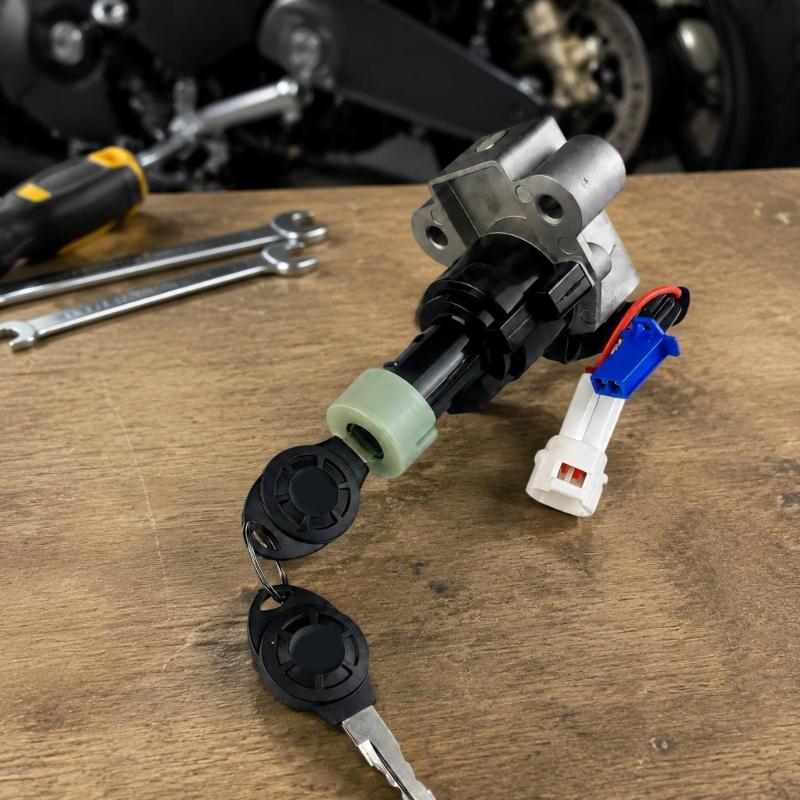 Motorcycle Scooter ATV Ignition Switches Assembly with 2 Keys and Wire Harness, Metal Mounting Body for Daily Repair