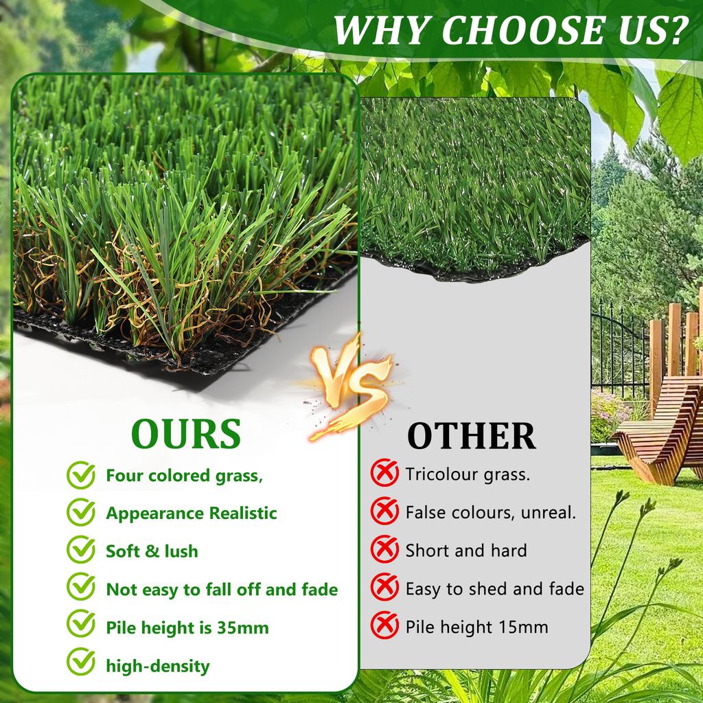 2M*3M Outdoor Artificial Grass Runner Rug, Thick Realistic Fake Grass Roll Decor Patio Balcony Garden Lawn, Dog Pets Turf Drain Mat, 1.38" Pile Height