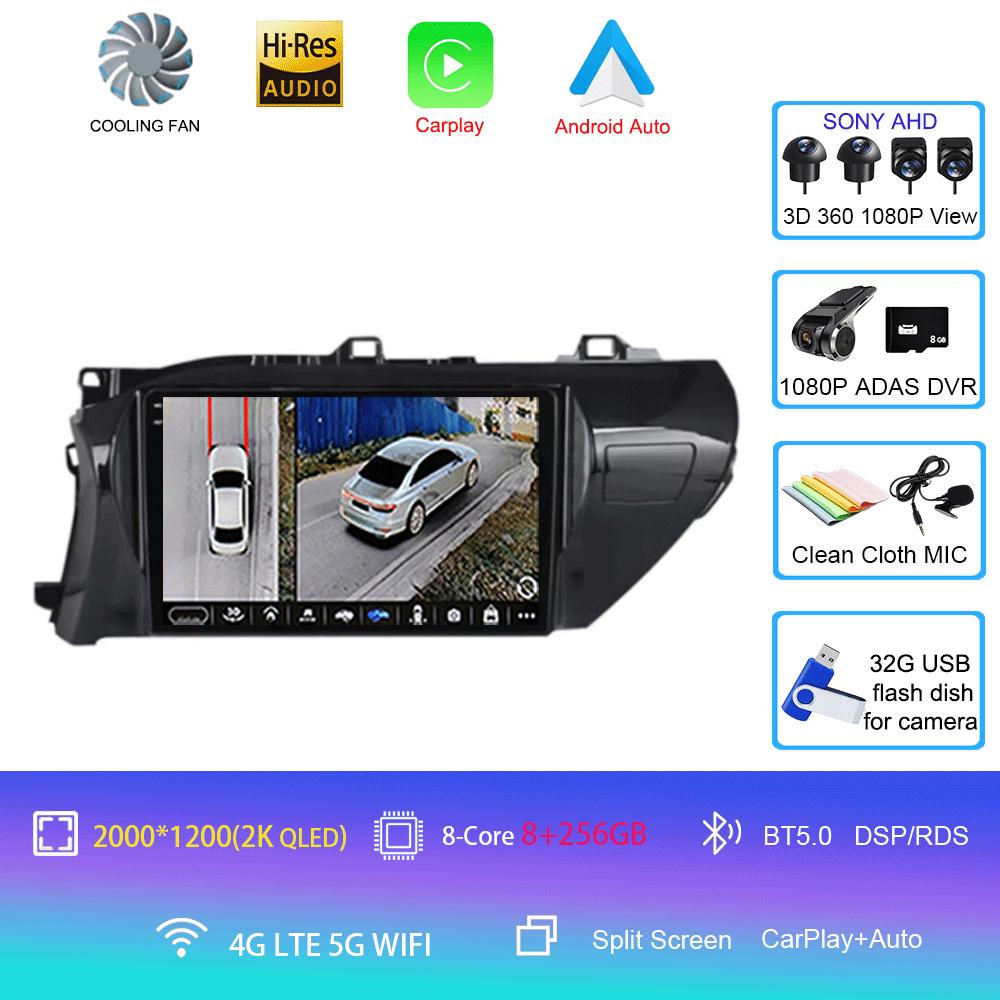 For Toyota Hilux 2016 2017 2018 Car Radio Android 14 Carplay Auto 2K Screen Multimedia Player 2din Autoradio Stereo Head Unit