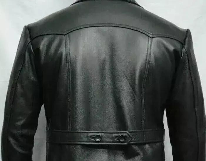 Nuovo sottomarino tedesco in vera pelle nera fatto a mano elegante cappotto da uomo blazer