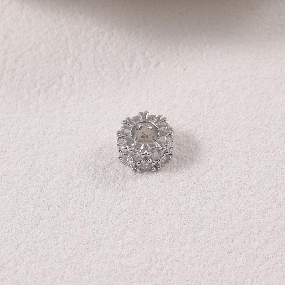 18K Gold Plated Zircon Inlaid Large Hole Spacer Beads, Colorfast Multi-color Pendant for Handmade Jewelry