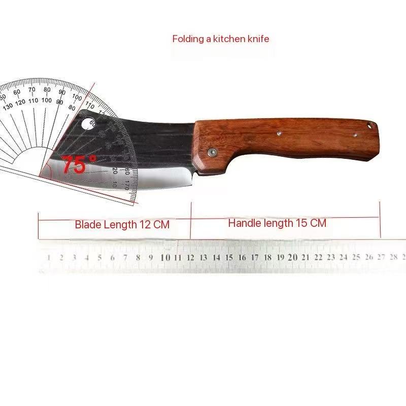 Portable Rosewood Handle, Two-purpose Folding Kitchen Knife for Chopping and Cutting, Thick, Sharp, Forged and Durable