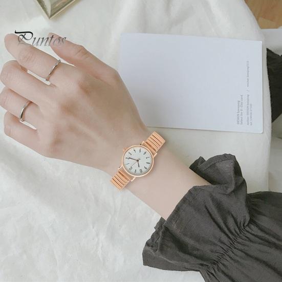 Women Daily Watch Quartz Round Dial Elastic Band Simple Style Alloy Time-checking High Accuracy Student Wristwatch Dating Timepiece Casual Formal