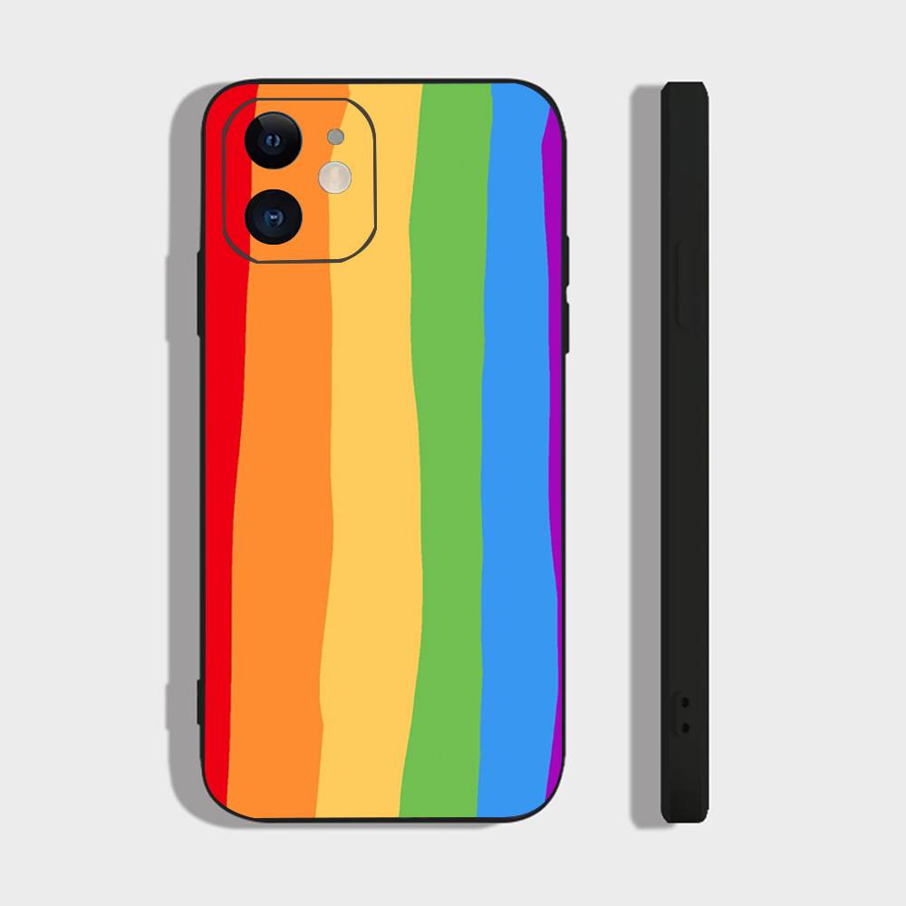 Rainbow Phone Case For IPhone 17 Air 16 15 14 13 Pro Max 11 12 Black Silicone Cover