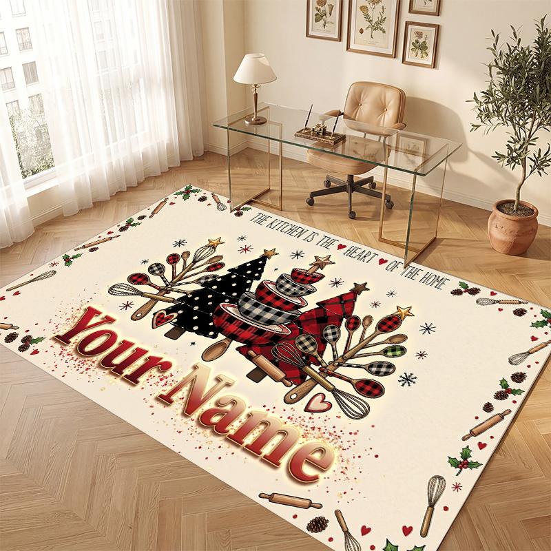 Love Romance Theme Soft Crystal Velvet Rug Custom Name & Text Print Non Slip Floor Rug for Bedroom Living Room