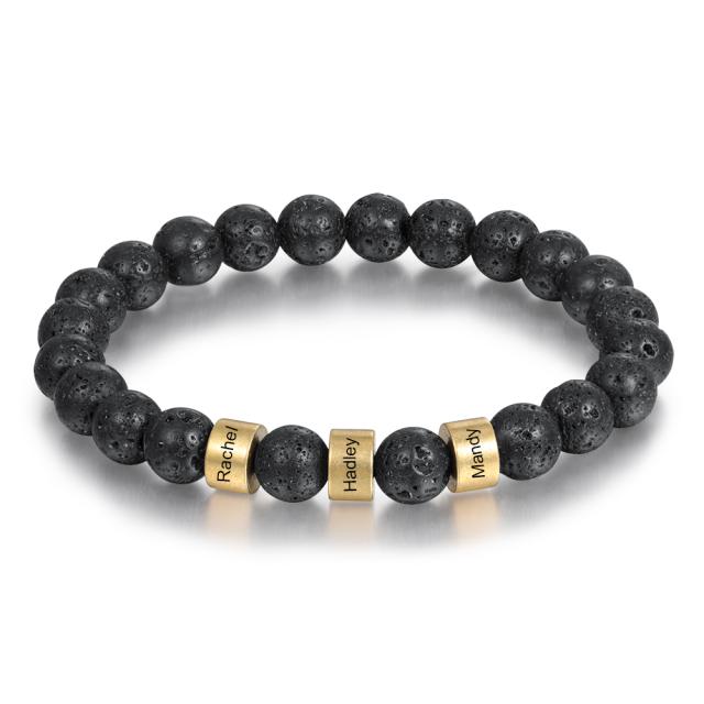 Personalized Bracelets Engraved 1 ~4 Names Customized Men Gold Color Color Beads Elastic Bangle Plain Simple Jewelry Giveaway Gifts (Ba103287 )Simple