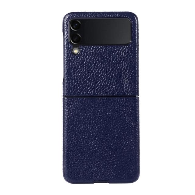 

Роскошные чехлы для телефонов из натуральной кожи для Samsung Galaxy Z Flip 4 3 5g, модный чехол с текстурой личи для Samsung Z Flip4 Flip3 For Z Flip 4 синий