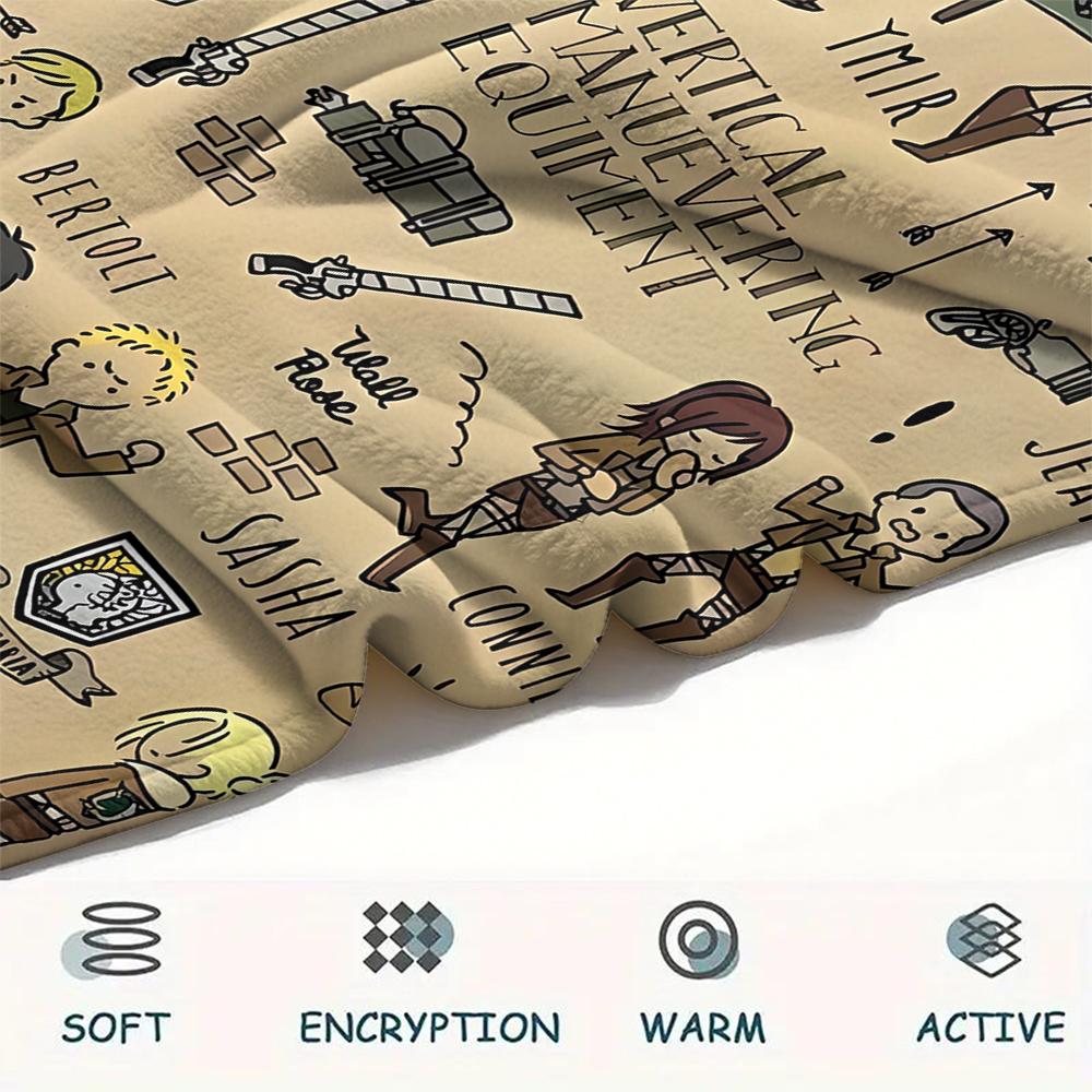 1PC Attack On Titan Print Flannel Blanket, High Quality All Seasons, Home Decor, Warmth and Comfort, Perfect for Christmas Gifts