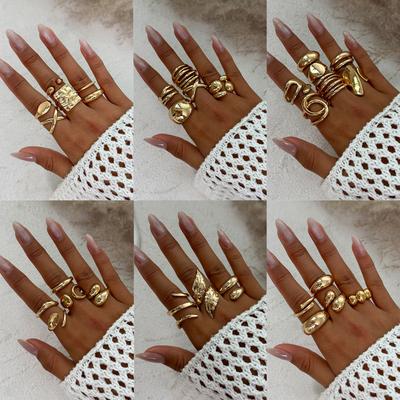 Ensemble de Bagues Surface Photosensible Métallique de Niche Bague Ouverte Géométrique Irrégulière Exagérée