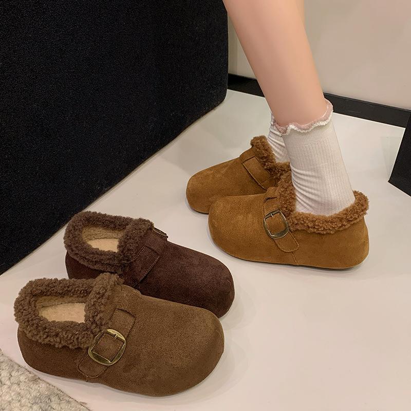 Whole wheat toast Birkenstocks women's 2025 new winter women's shoes with fleece inner height increase wool cotton shoes one pedal shoes