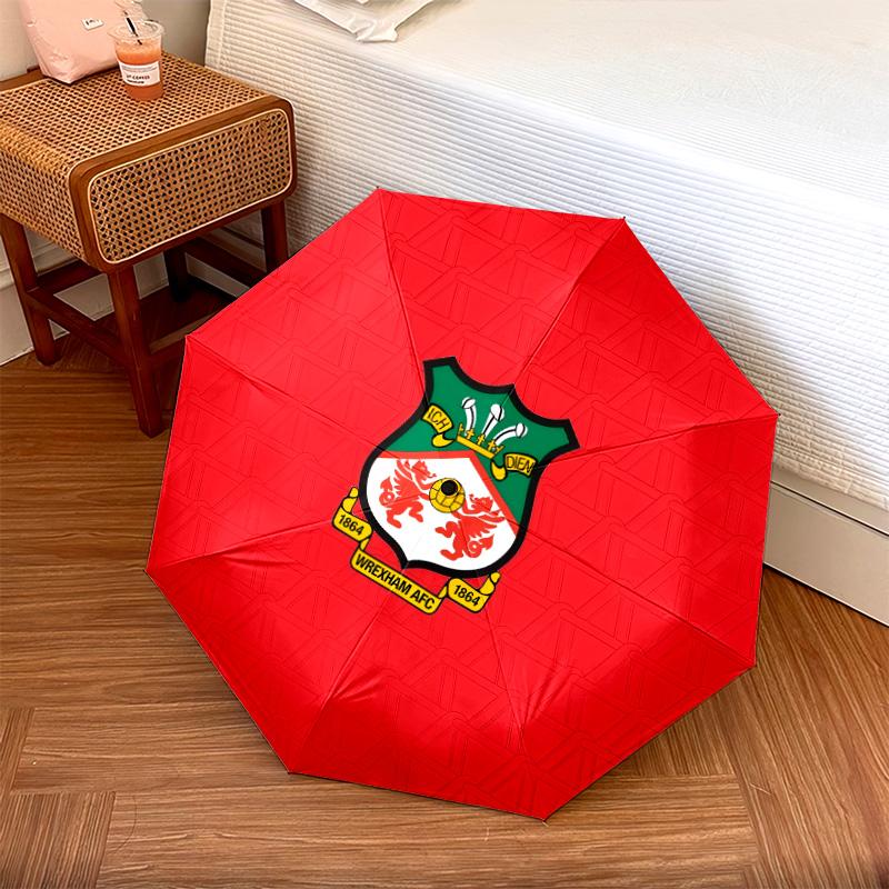 Wrexham AFC pattern, automatic folding umbrella, portable and foldable design, 8 ribs, a Christmas or birthday gift.