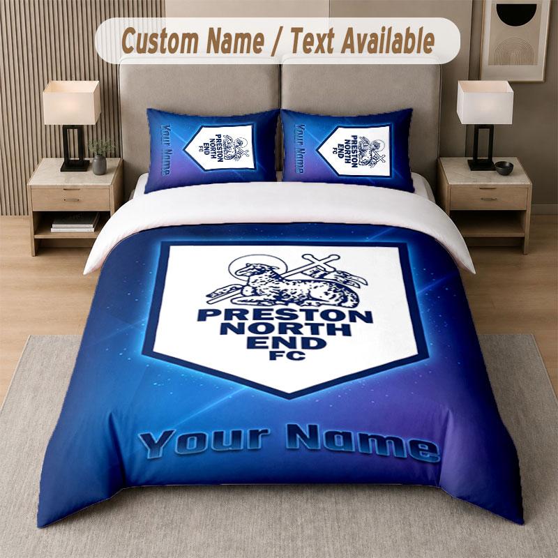 Custom Bedding Set Preston North End Pattern, Print Name Text 1 Duvet Cover Plus 2 Pillowcases Home Textile