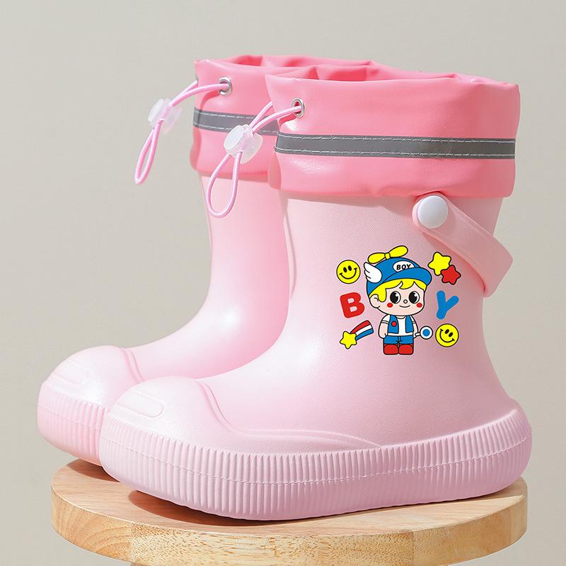 Cartoon Kids' Non-Slip Rain Boots with Drawstring, Lightweight and Elastic for Boys and Girls